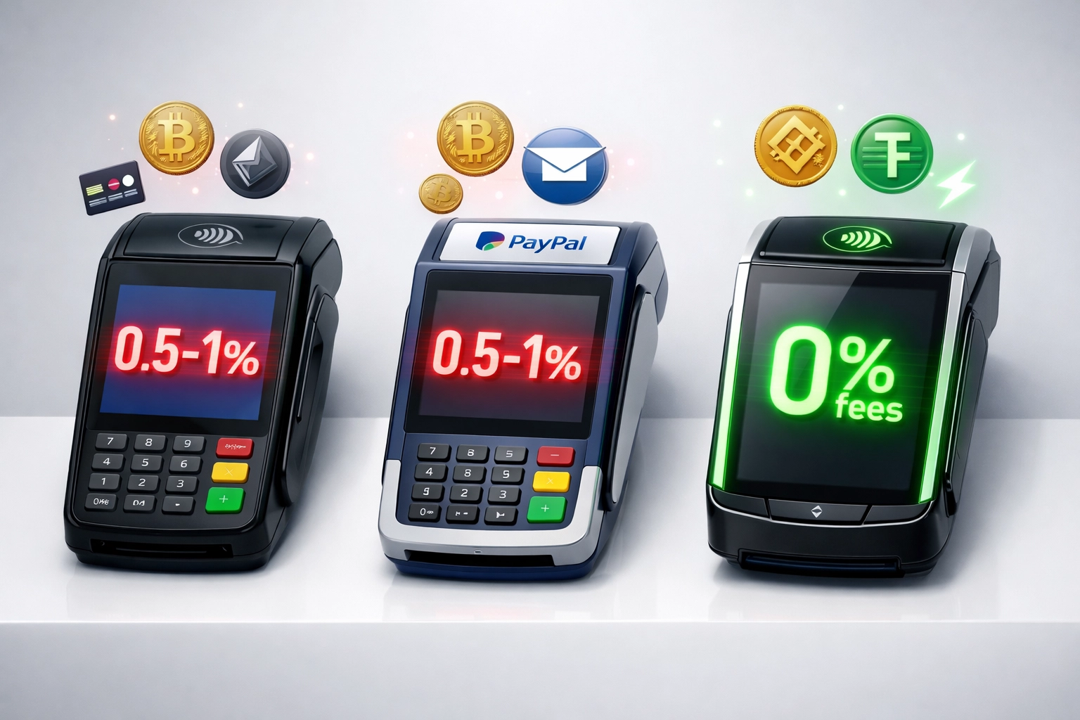 Crypto payment processor fee comparison showing NOWPayments and CoinPayments at 0.5-1% vs Larecoin at 0%
