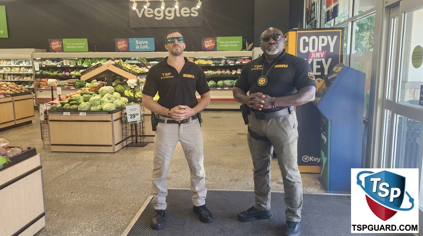 TSP Security Guards at Grocery Store Entrance
