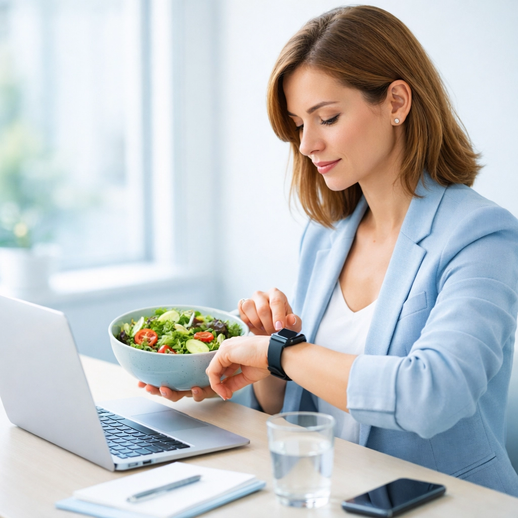 Busy Arizona professional managing weight loss treatment while working at desk