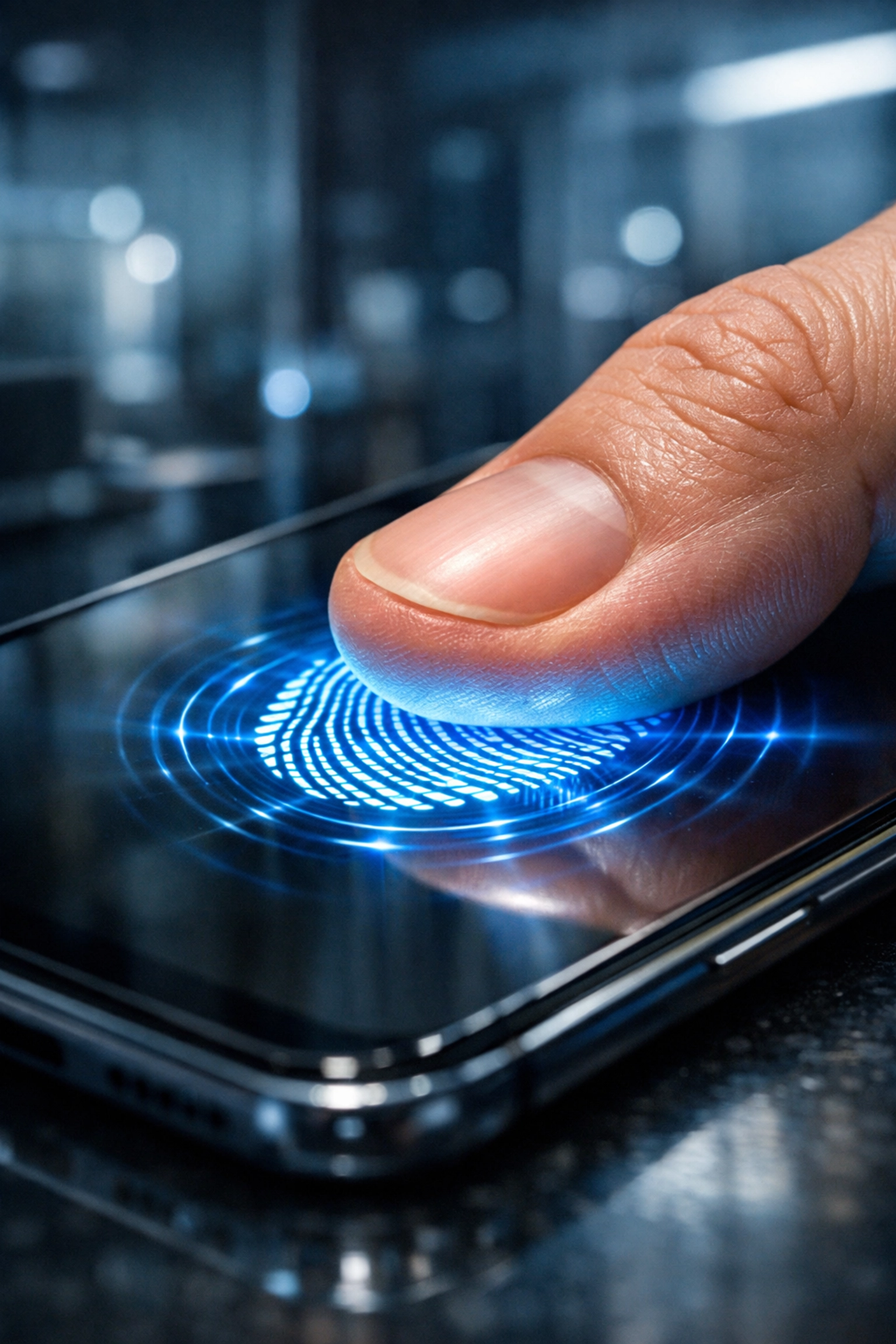 A secure biometric fingerprint scan on a smartphone illustrating how Passkeys provide phishing-resistant identity protection.