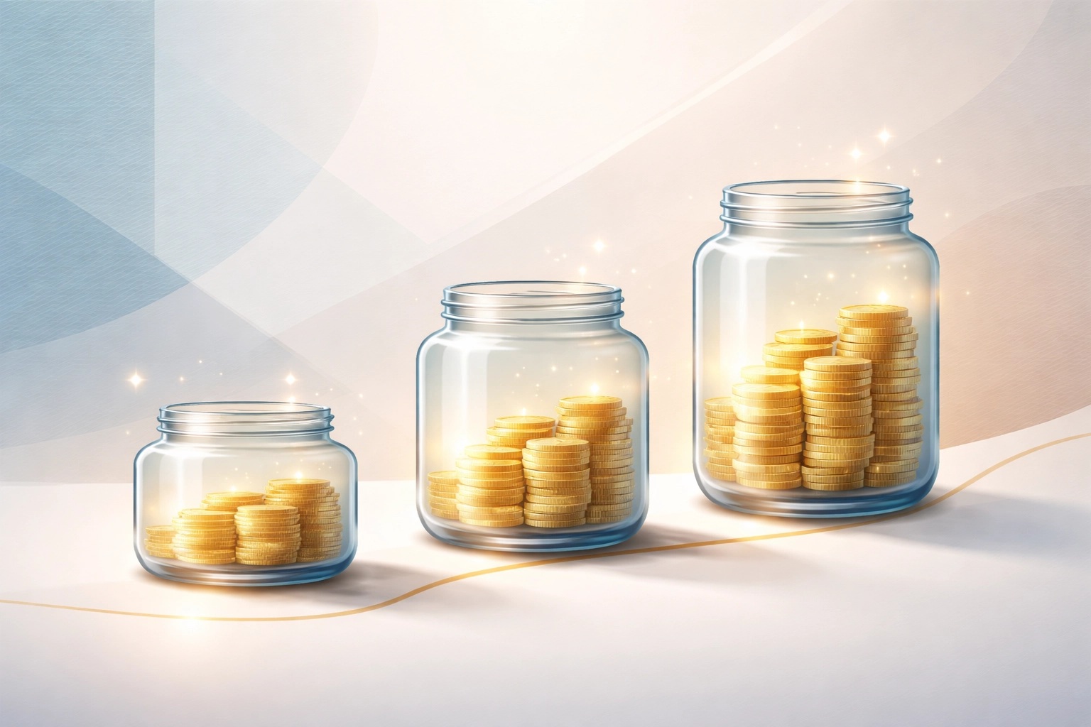 Three transparent containers glowing with golden light representing HSA's triple tax advantage and tax-free growth potential