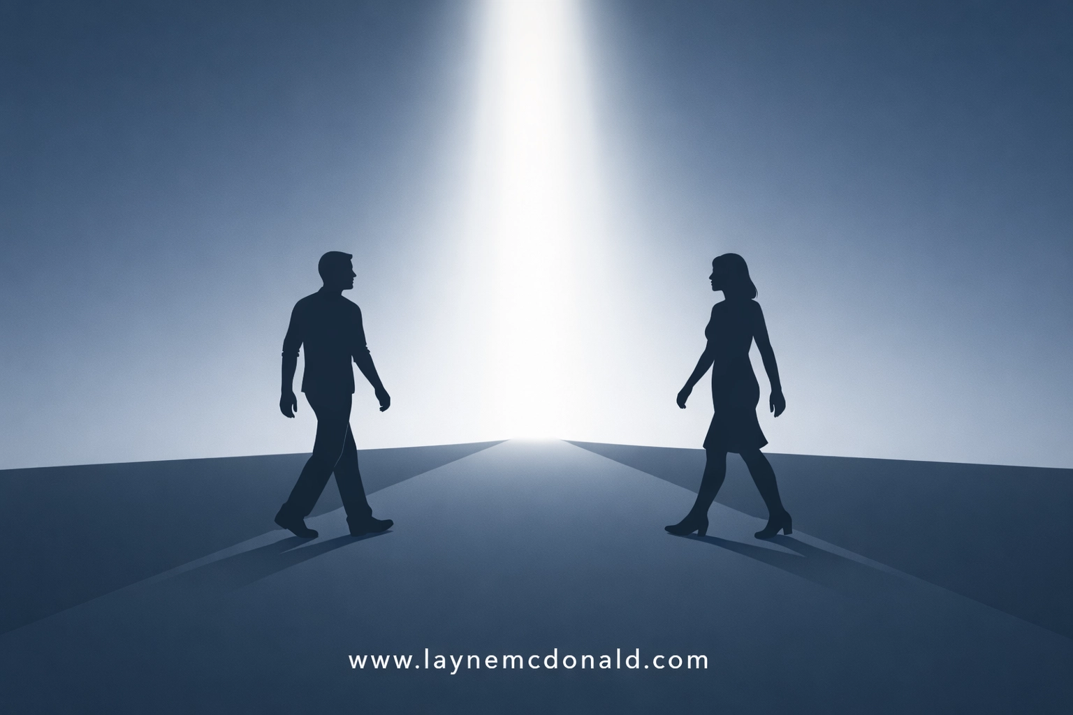 Silhouettes meeting on a path under light, representing Christian reconciliation and accountability.