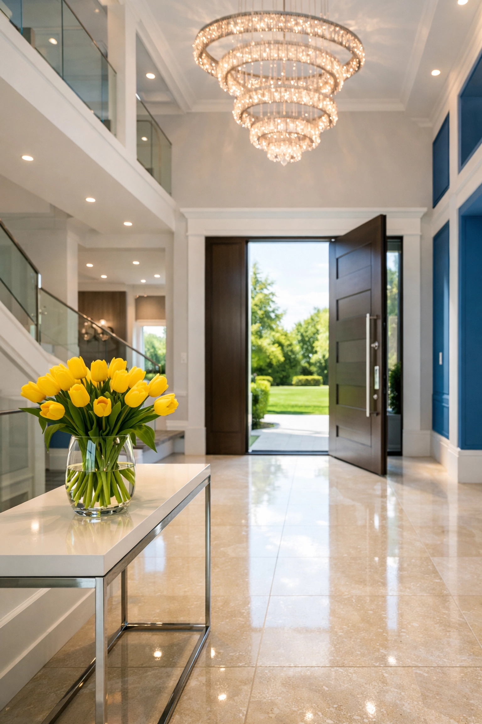 Sparkling clean foyer in a Dover luxury estate showcasing expert residential cleaning Massachusetts results.