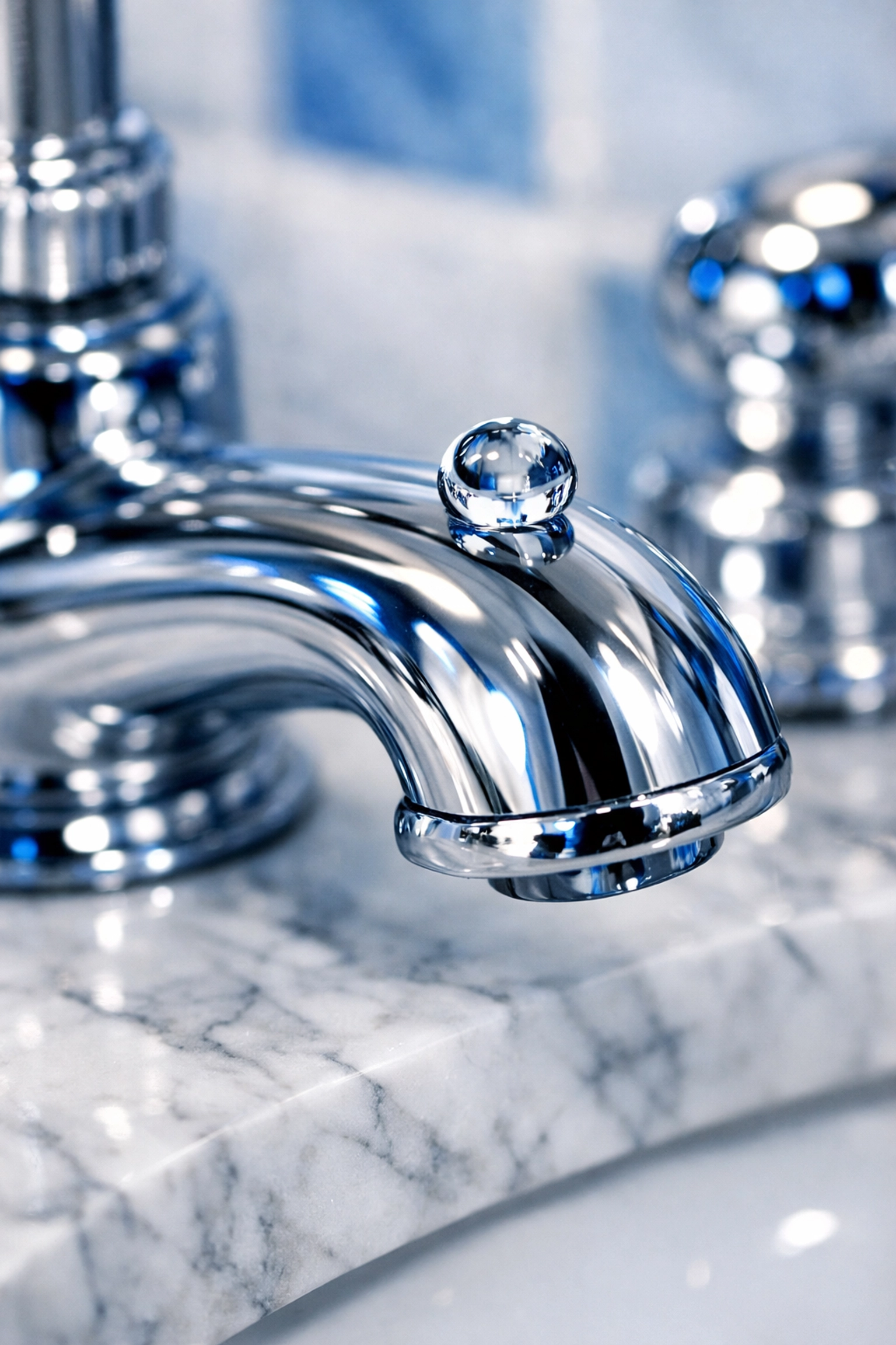 Pristine marble bathroom counter and chrome faucet from luxury house cleaning near Echo Bridge.
