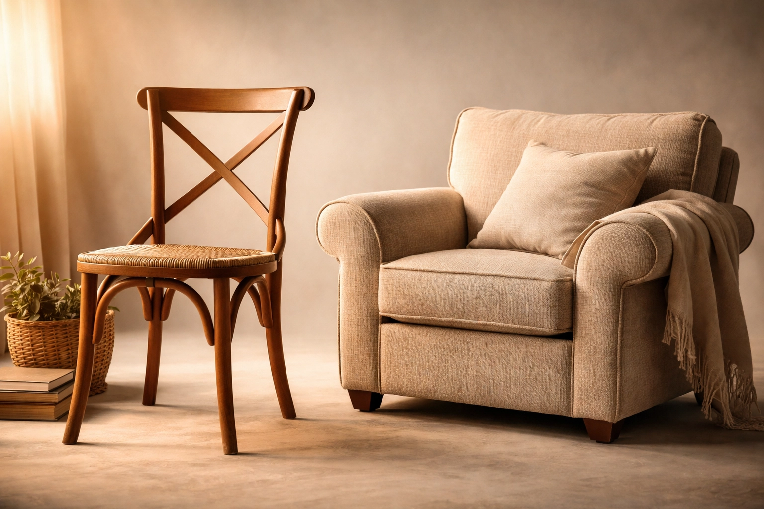 Staged used dining chair and armchair, showing furniture donation and estate liquidation for Worthington seniors
