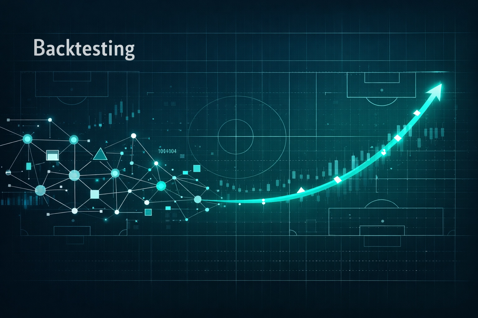 Visual flow of backtesting betting strategies using historical football data models.