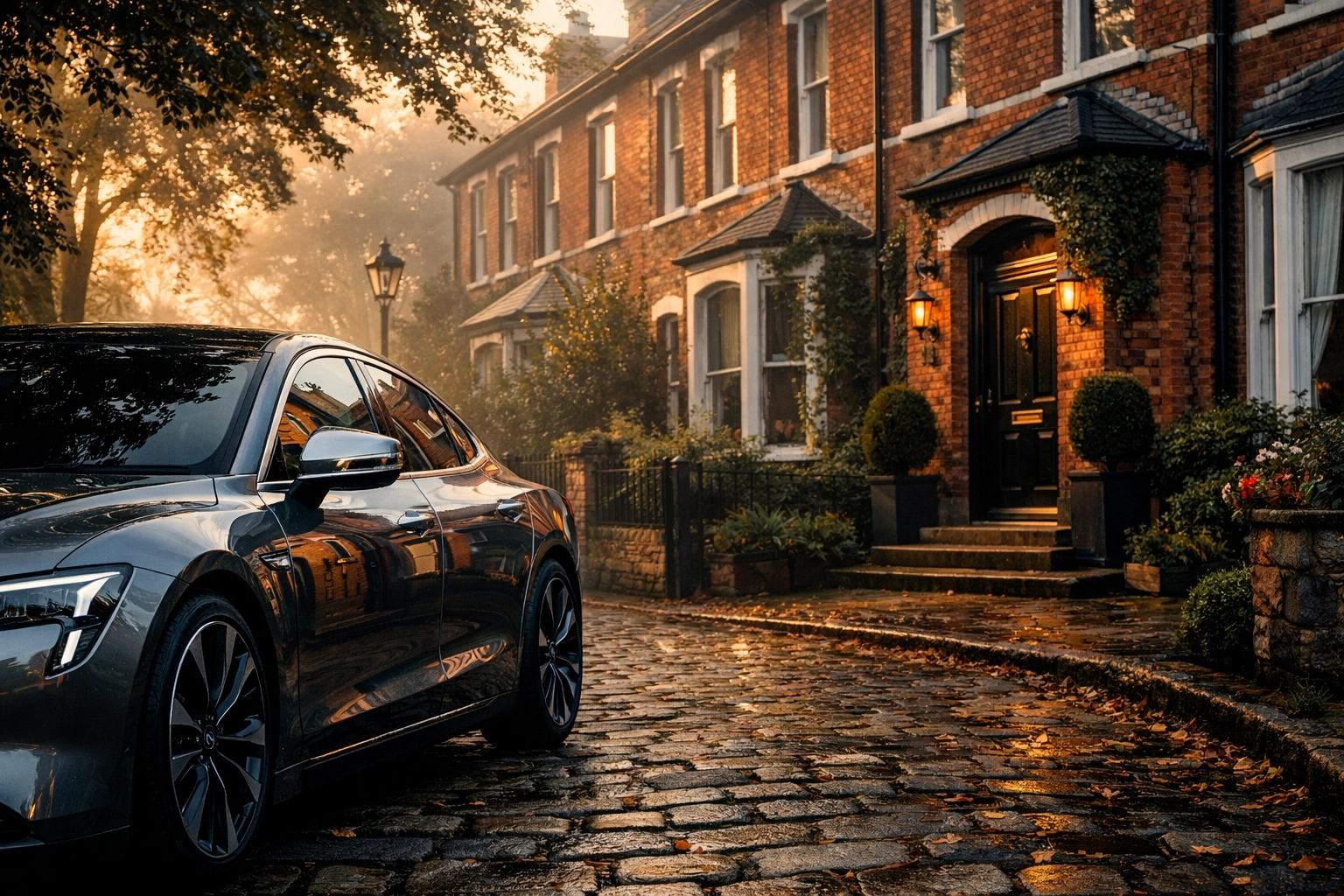 A luxury car parked outside a Victorian house, representing how car finance debt impacts mortgage borrowing power.