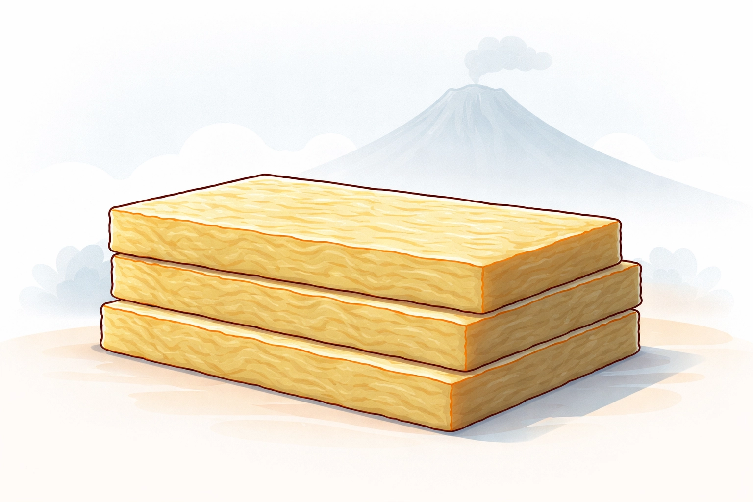 Neatly stacked rockwool insulation batts highlighting A1 fire rated, non-combustible properties.