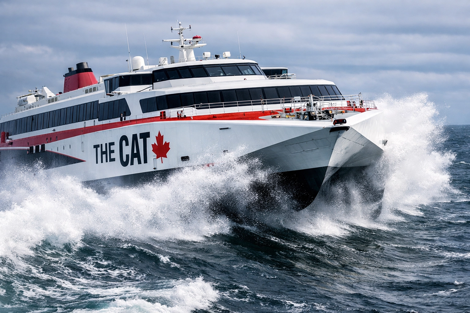 Cat ferry crossing Atlantic waters between Nova Scotia and Maine during contract negotiations