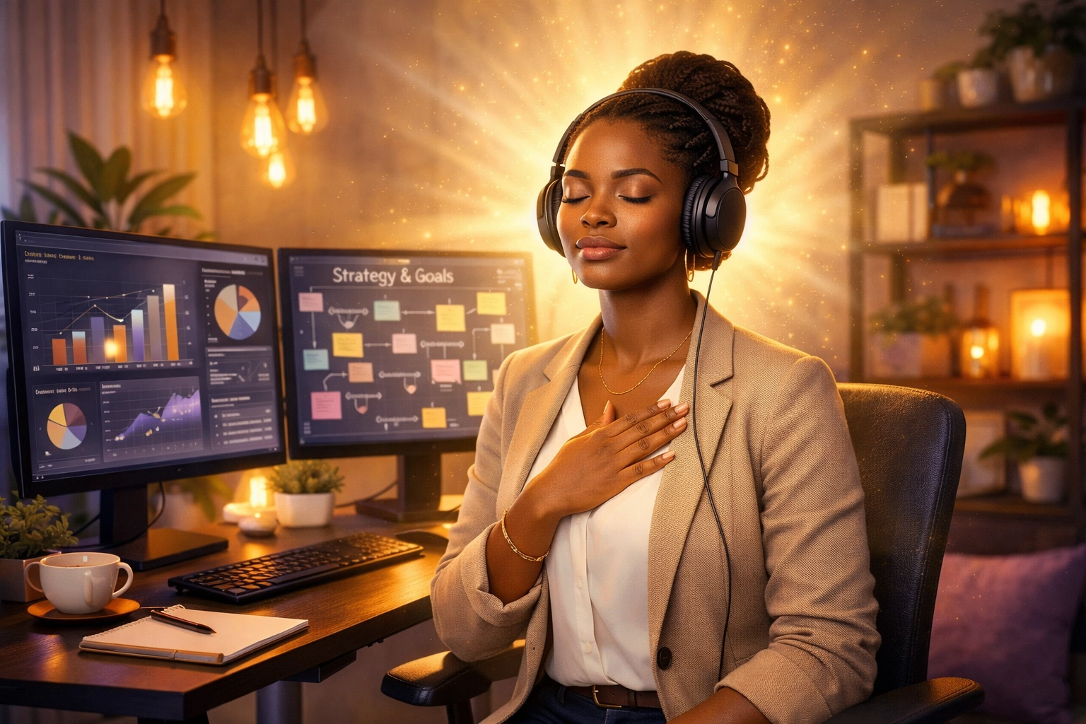 Christian leader practicing spiritual discipline at home office - faith-based coaching in action