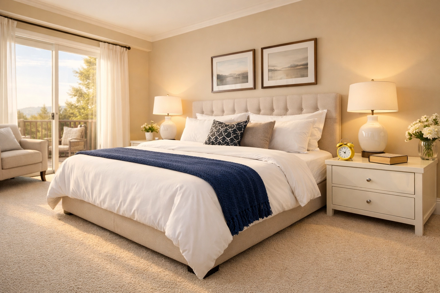 A flawlessly organized bedroom highlighting the results of top professional cleaners in Shrewsbury MA.
