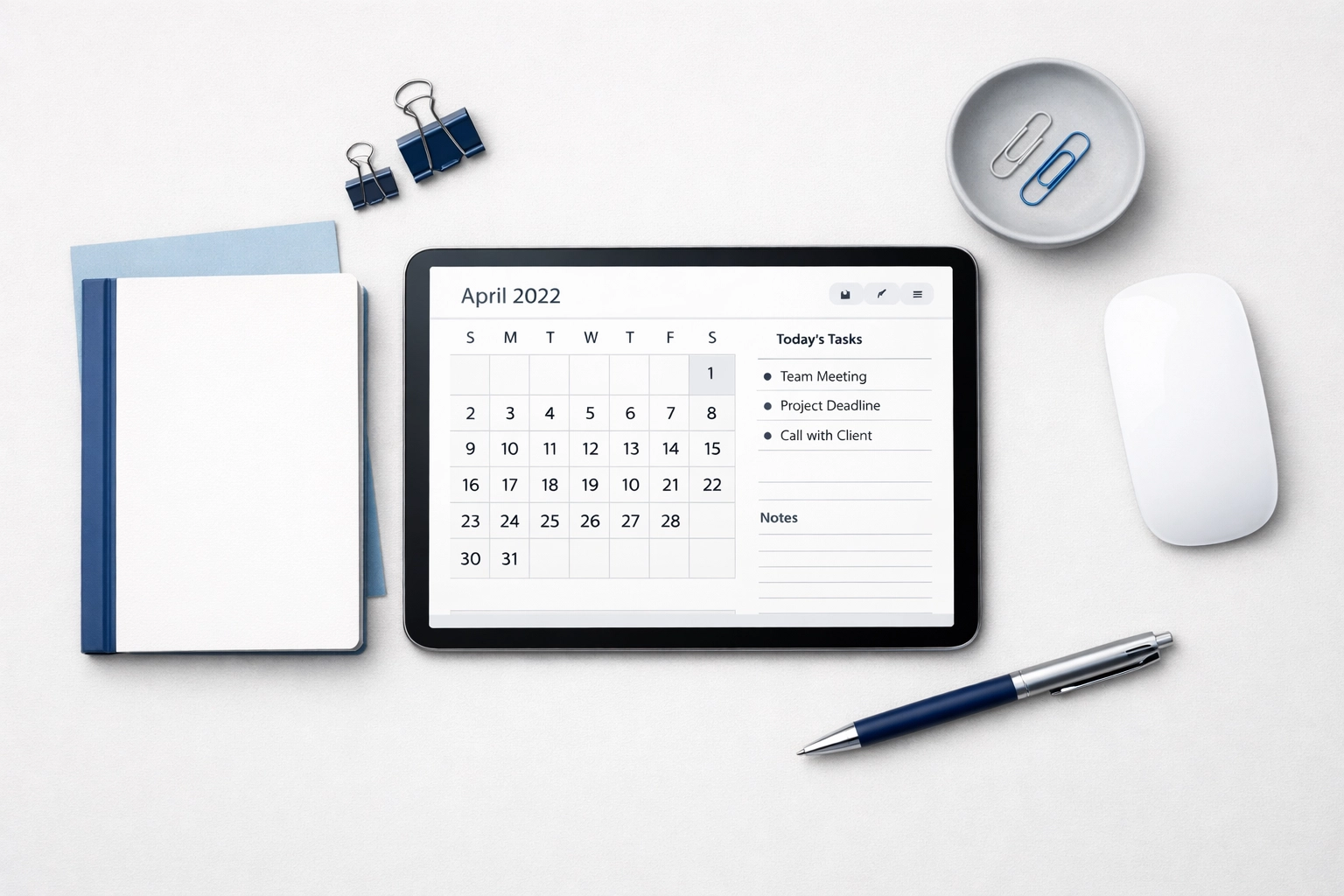Organized workspace with calendar and notes for documenting custody case information