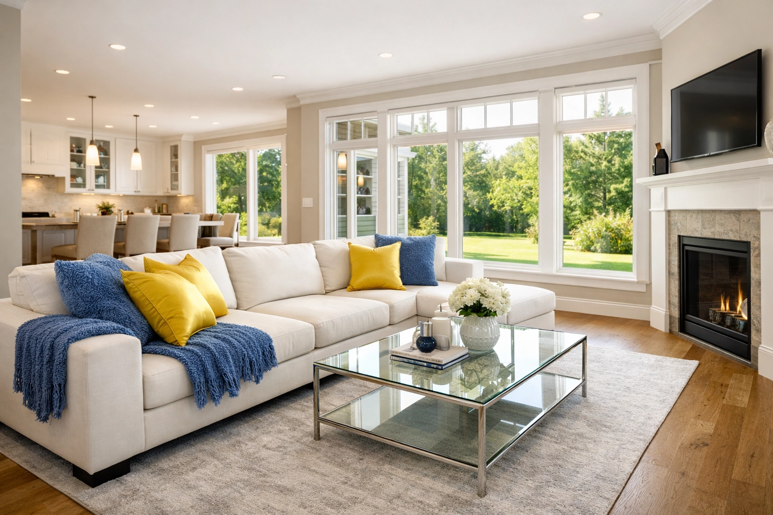 Staged and decluttered living room in Lunenburg featuring professional house cleaning for realtors.