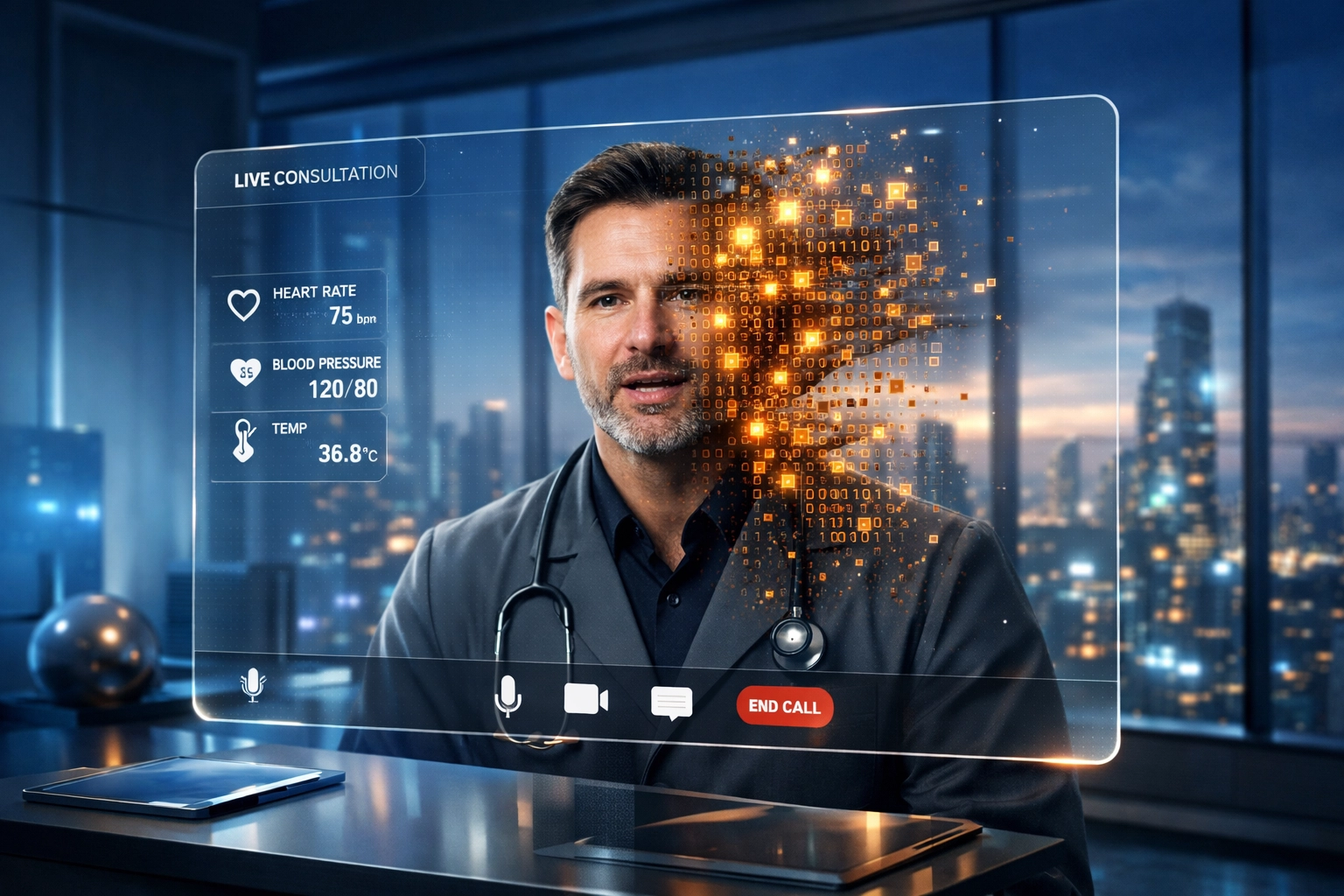 A digital health expert on a screen representing AI deepfake medical endorsements.