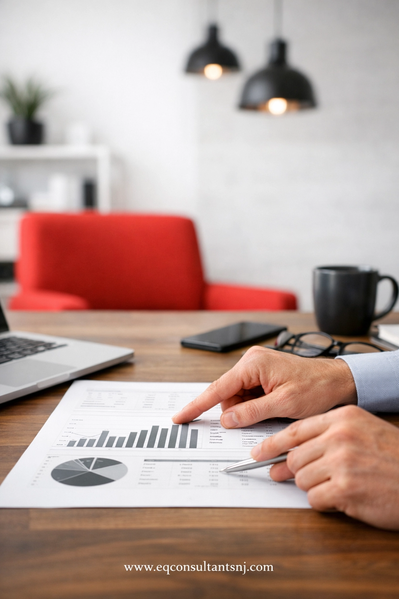 Hands pointing at a financial report showing clear profit margins and business growth for screen printers.
