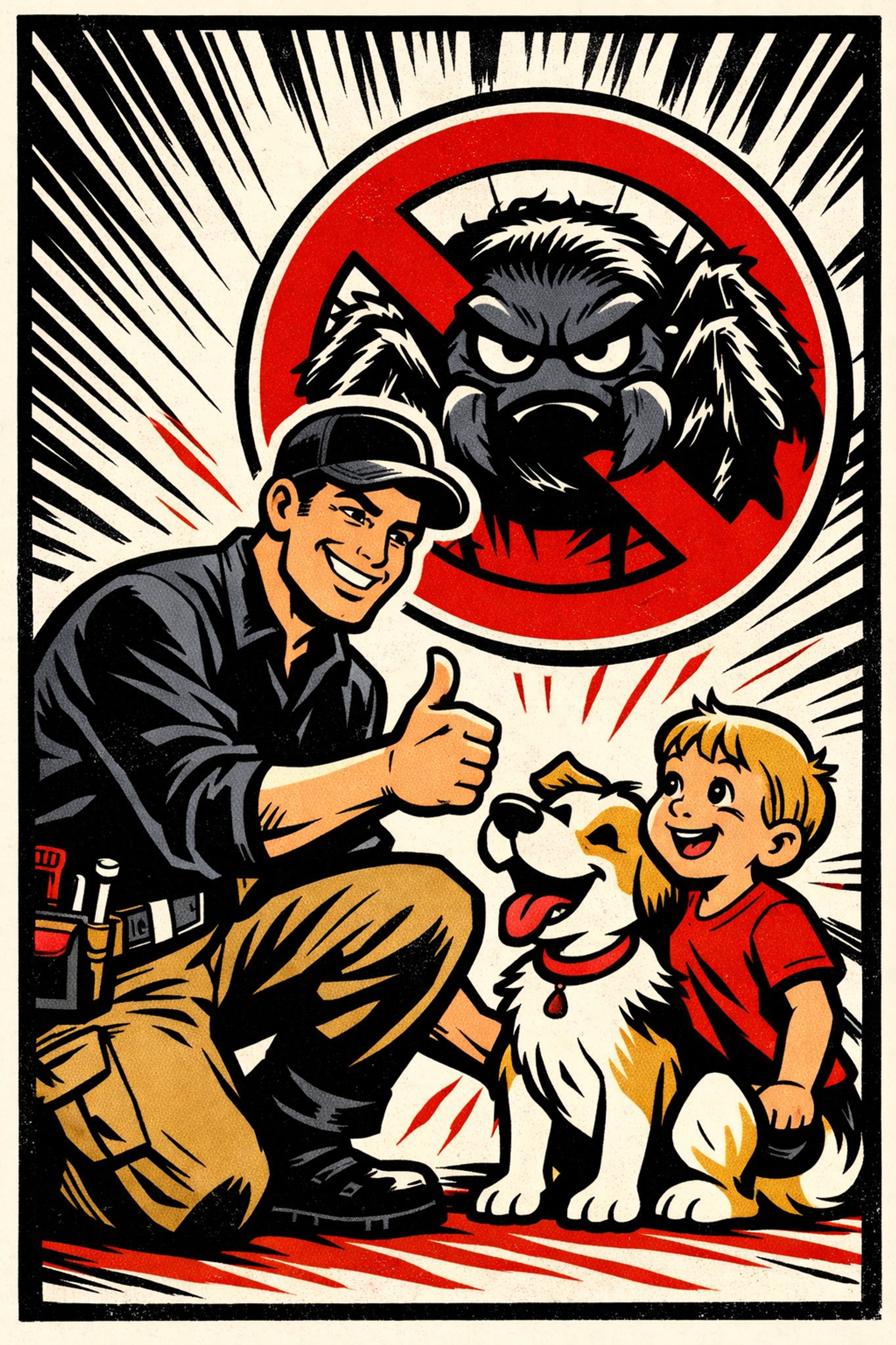 Kid and pet-friendly pest control in Jasper AL featuring a technician protecting a family.