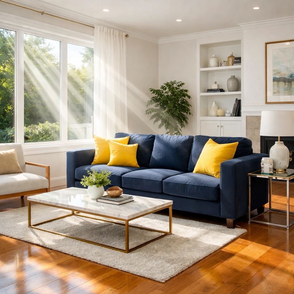 Clean and dust-free Acton living room showcasing healthy indoor air quality and allergen removal.