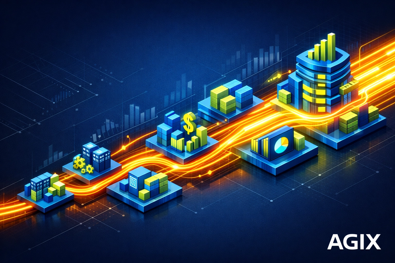 Enterprise scaling visualization showing autonomous value chains and agentic AI system architecture for high ROI.