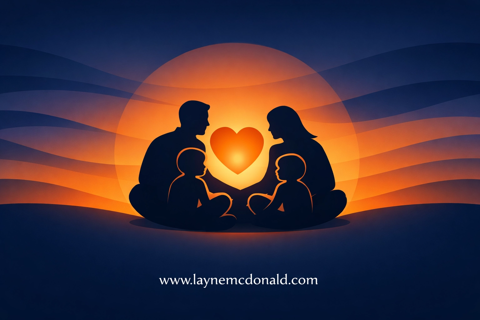 Family silhouettes gathered around a glowing heart to represent spiritual protection and strong bonds.