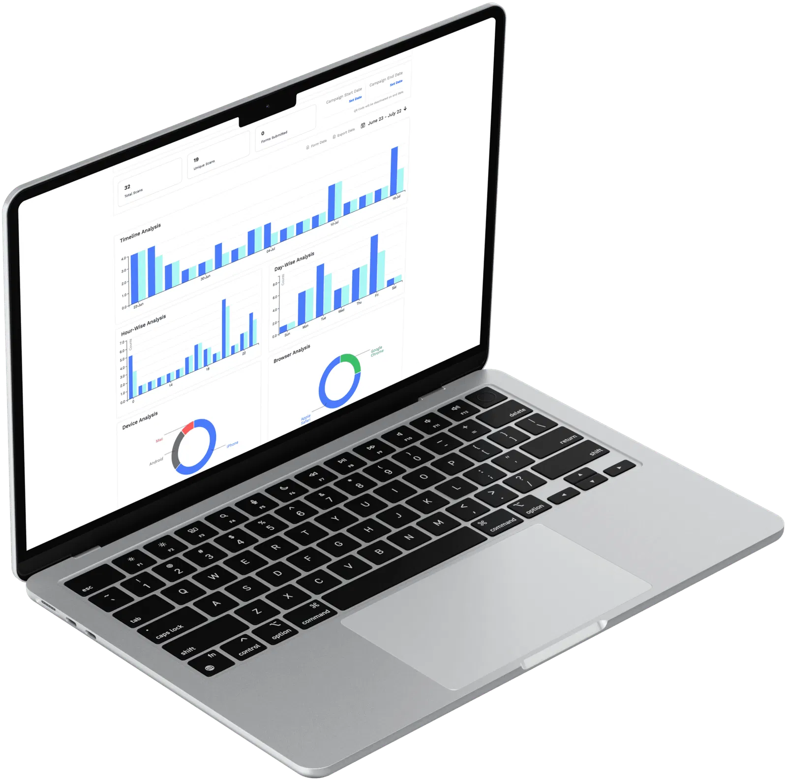 Modern laptop showing analytics and performance data