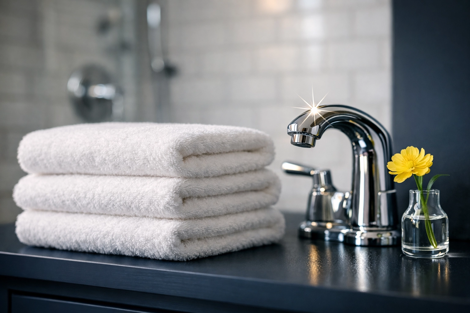 Meticulously clean bathroom vanity highlighting the ninja-like precision of our house cleaning team.