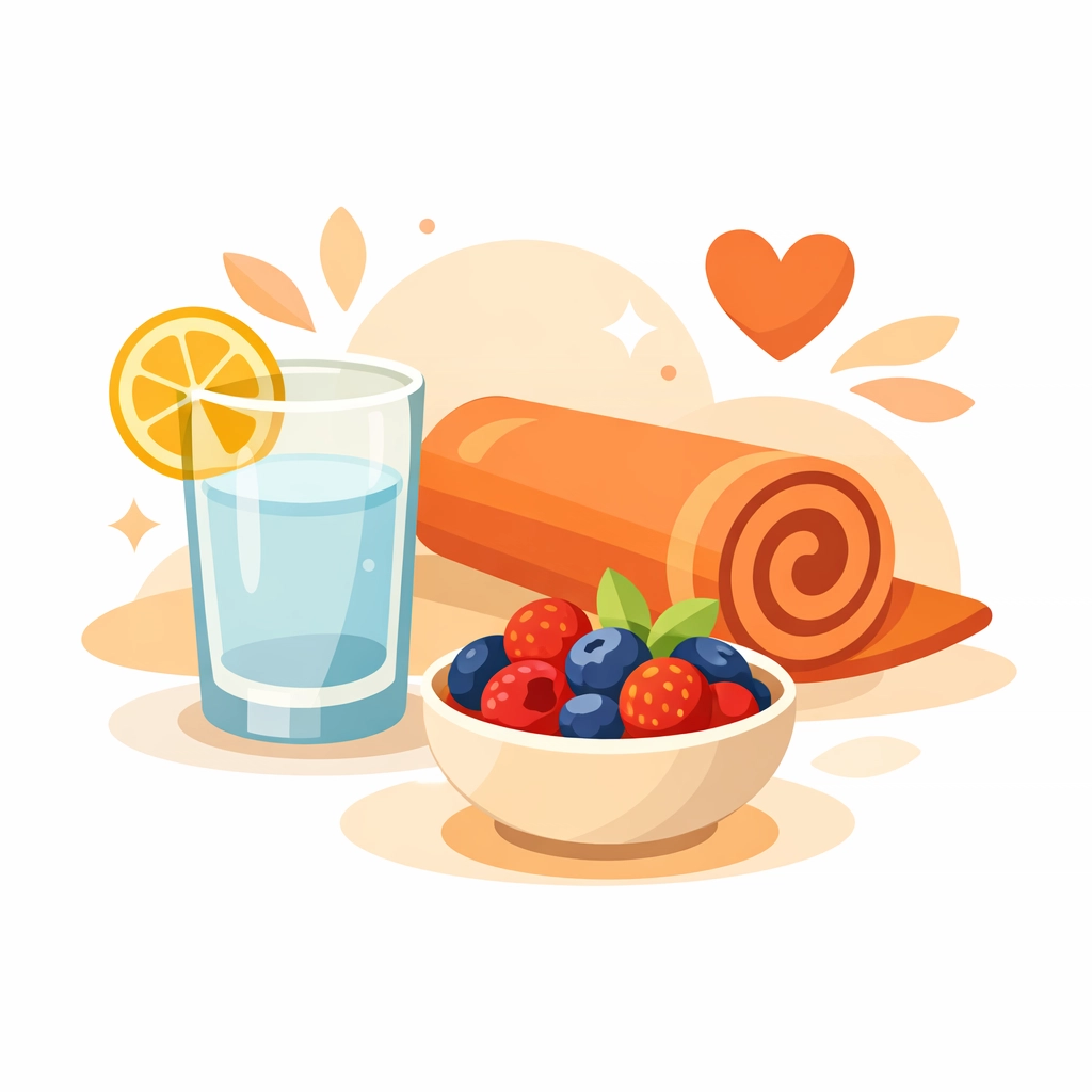 Modern illustration of wellness icons representing the healthy lifestyle of a Connecticut surrogate.