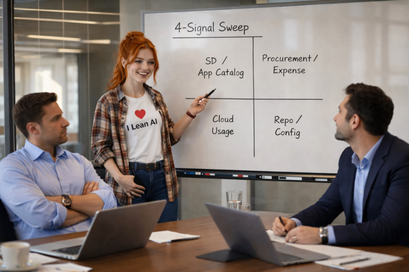 Zoey draws the 4-Signal Sweep on a glass whiteboard while Felix and Michael watch, shifting from skepticism to clarity.