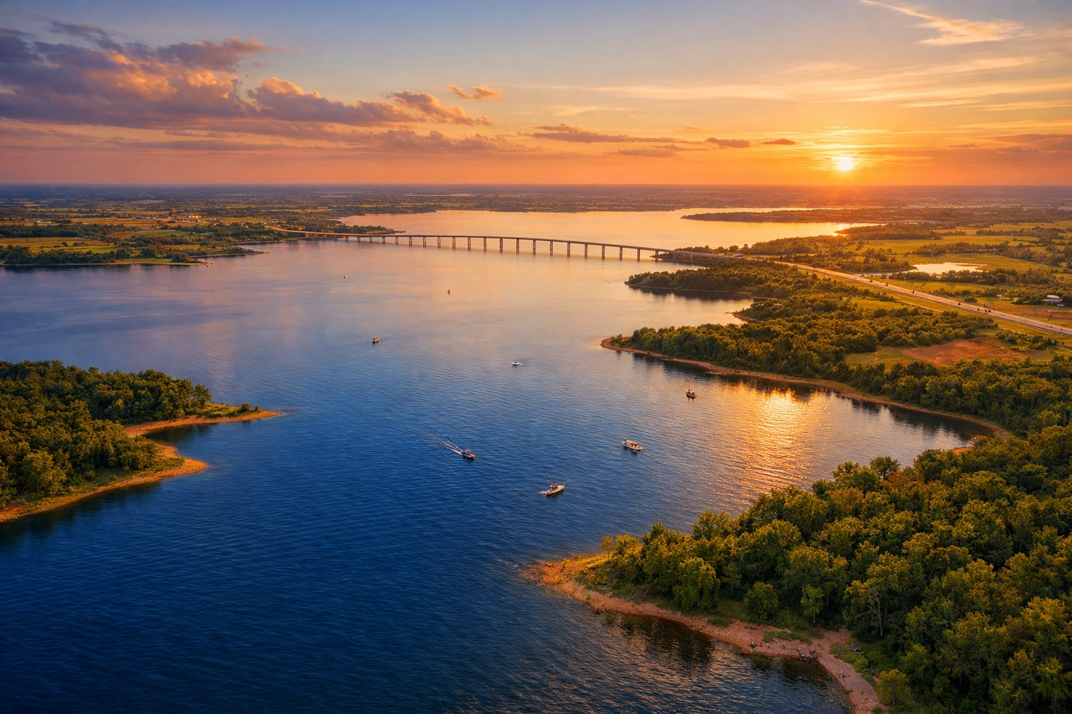 Aerial view of Bois d'Arc Lake in Fannin County showing 16,000-acre reservoir and surrounding development