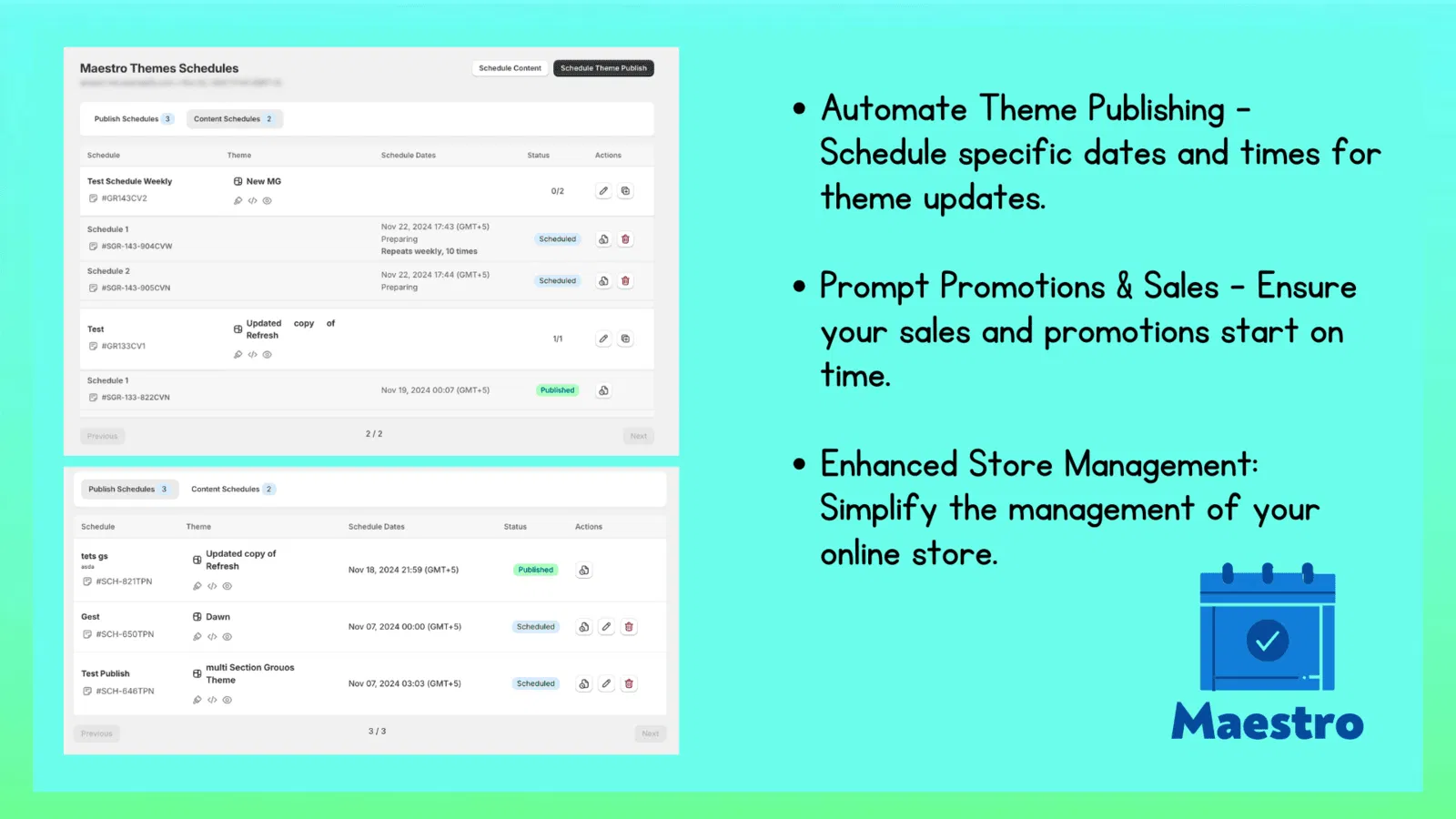 Maestro Theme Scheduler Dashboard
