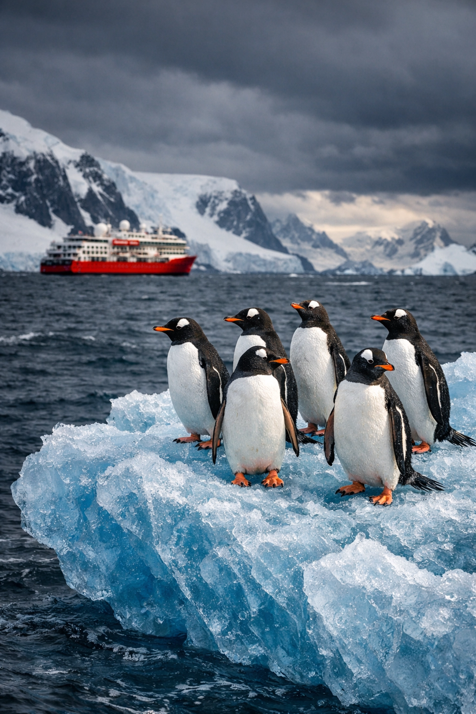 Top 10 Funnest Family Travel Activities (That Parents Actually Love Too) 3 Gentoo penguins on an Antarctic iceberg, highlighting incredible wildlife photography for family adventures.
