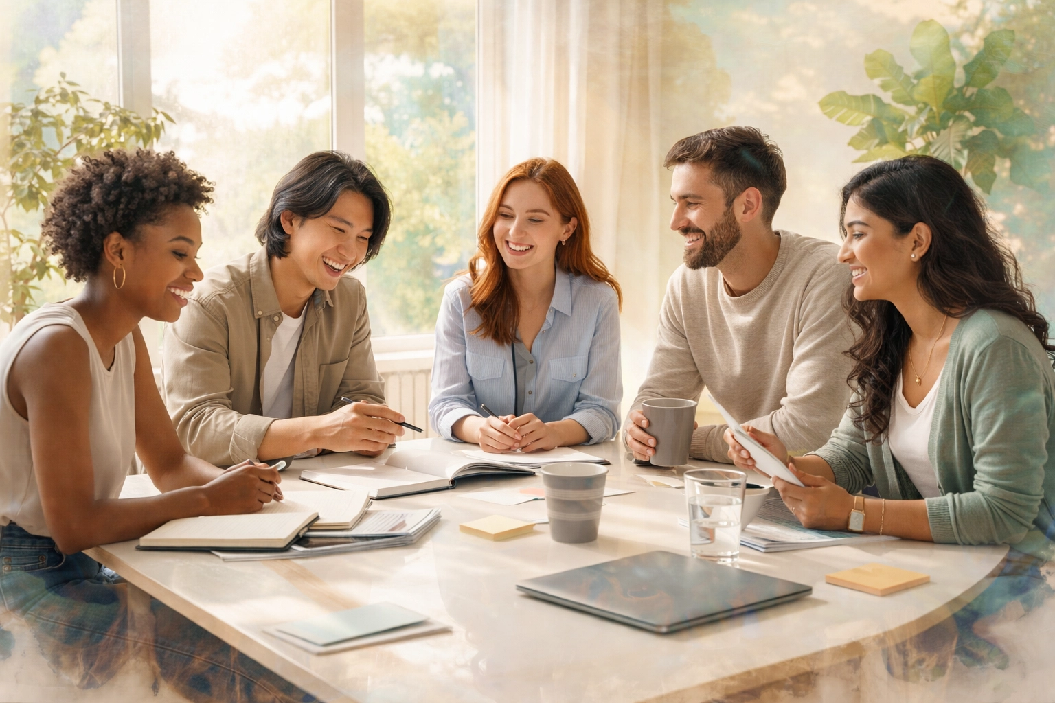 Christian creative professionals collaborating on ethical AI stewardship practices