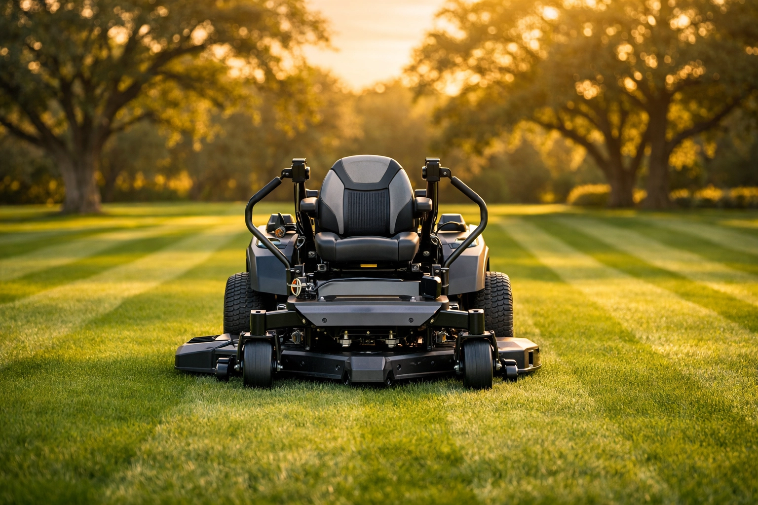 Professional zero-turn mower on a lush lawn representing landscaping business funding growth.