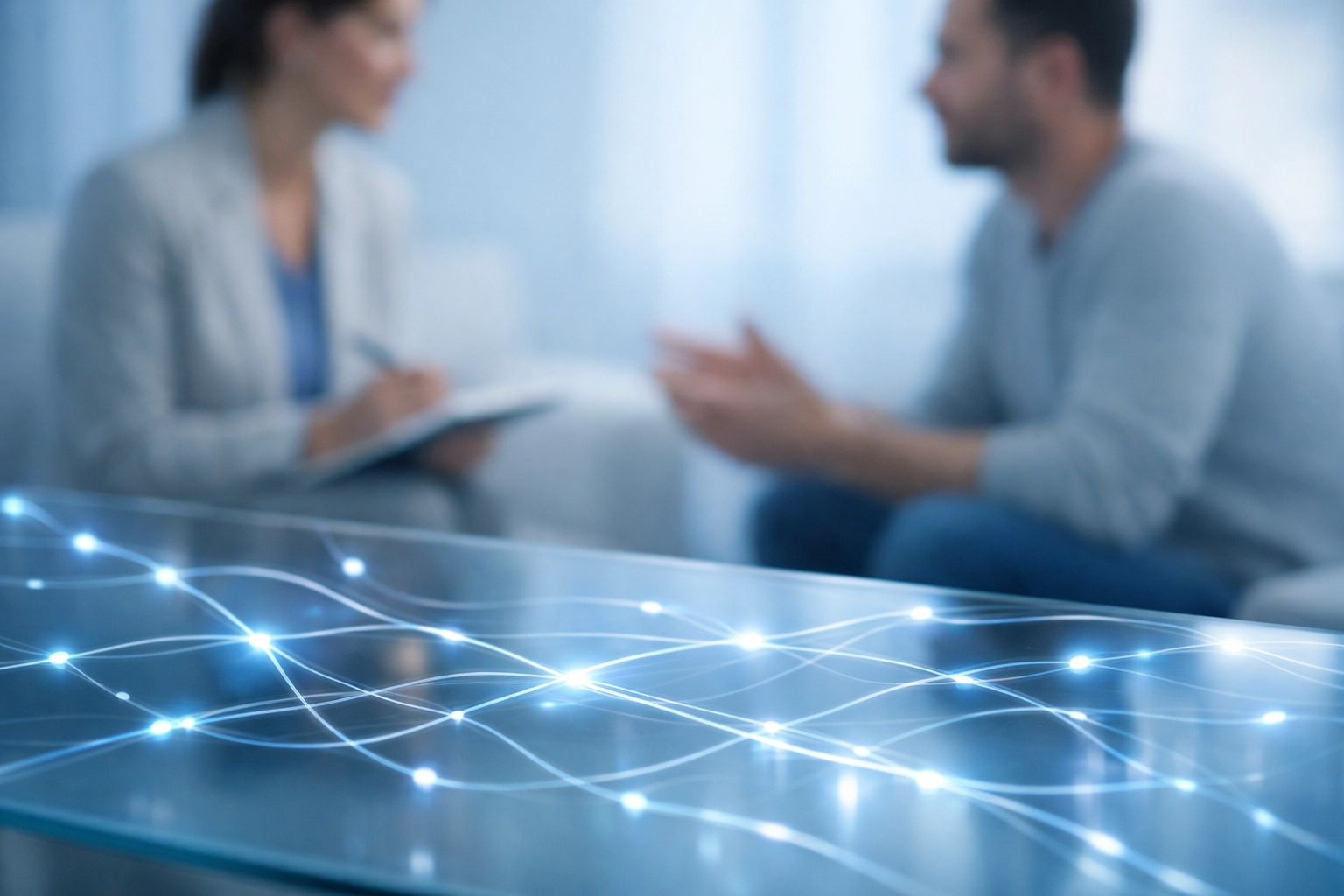 Therapist mapping neural pathways and neuroplasticity to rewire the brain for emotional resilience.