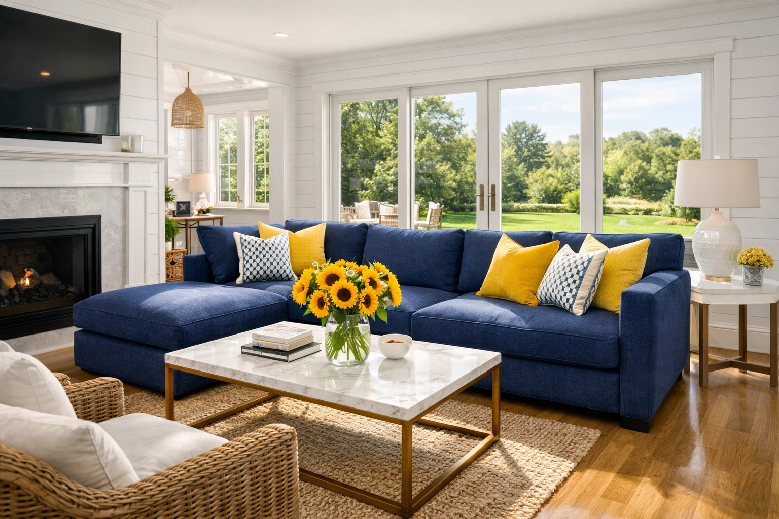 Pristine coastal living room in Kingston, MA, showcasing professional bi-weekly house cleaning results.