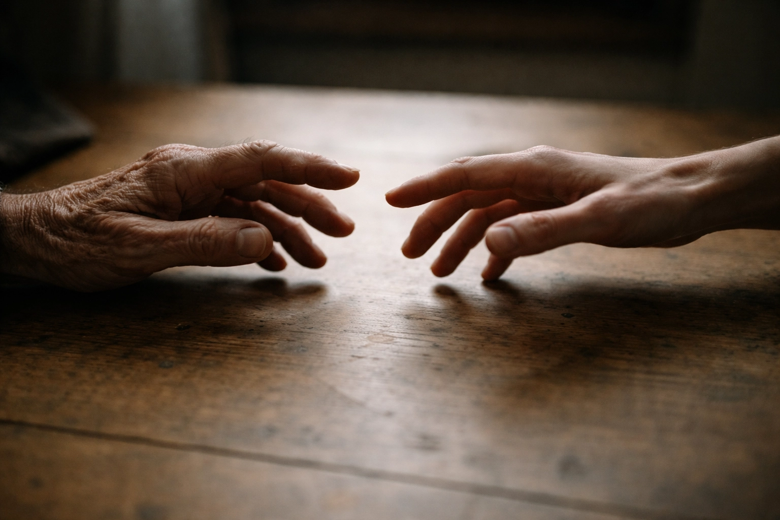 Close-up of two hands reaching but not touching, representing the fragile process of rebuilding trust in addiction recovery