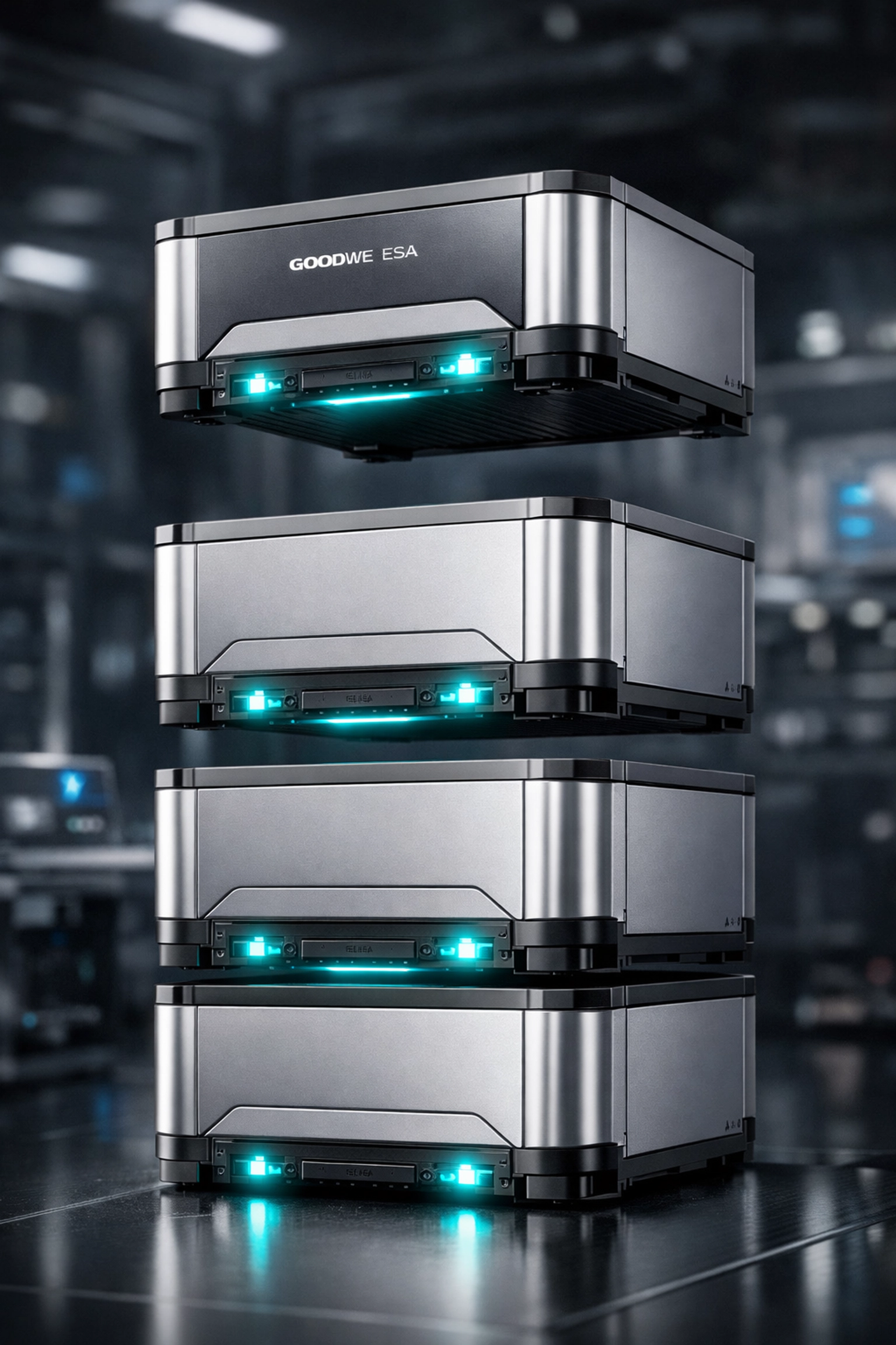 Scalable GoodWe ESA battery modules stacking together for increased home energy storage capacity.