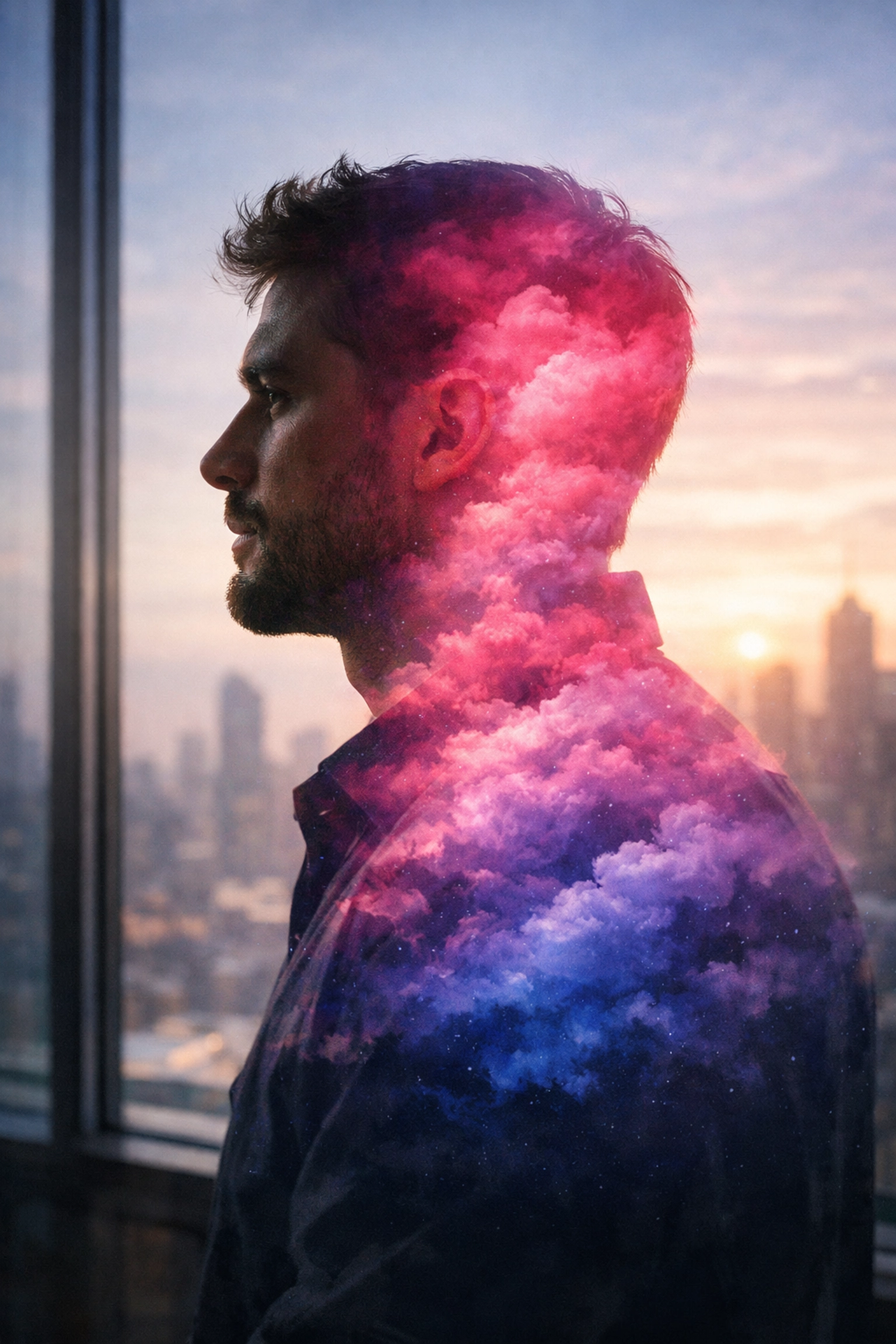 Artistic portrait of a man reflecting on his bisexual identity and the journey of self-discovery.