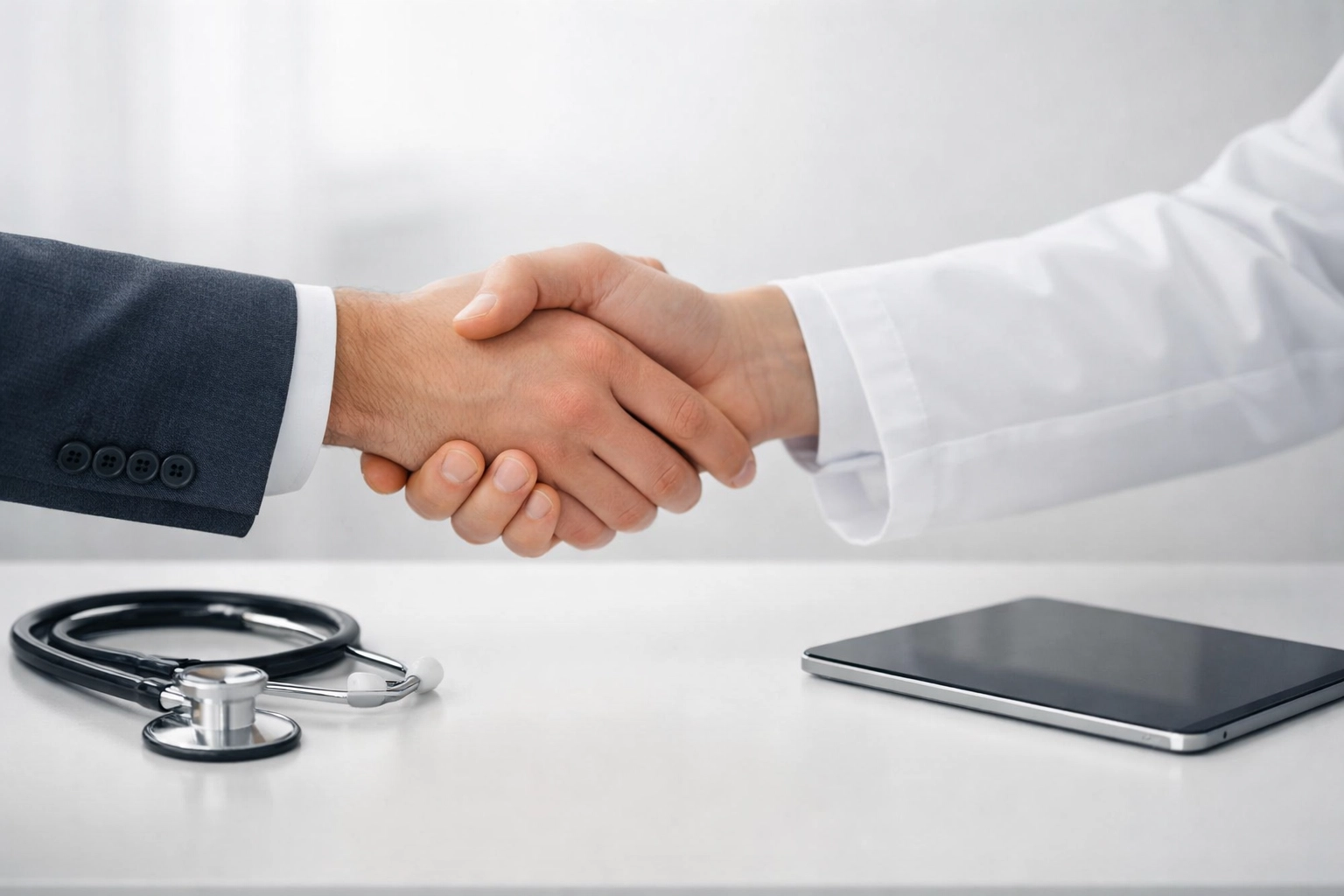 Close-up of a professional handshake representing a marketing partnership for a chiropractic practice.