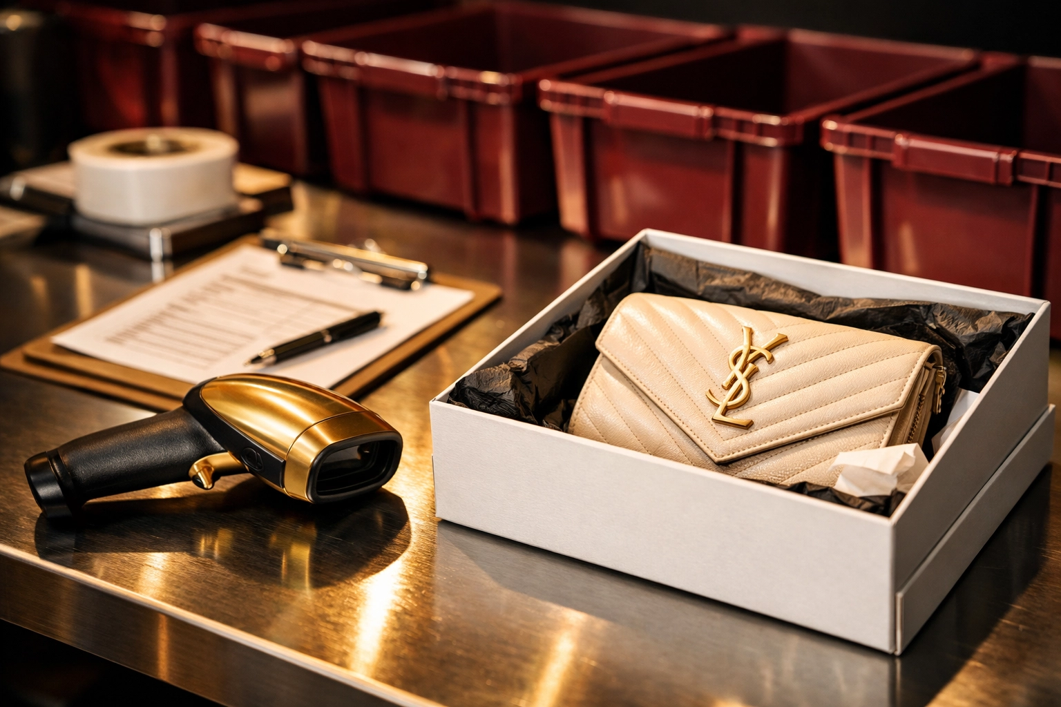 Barcode scanner at a returns station for efficient ecommerce fulfillment solutions and SKU management.