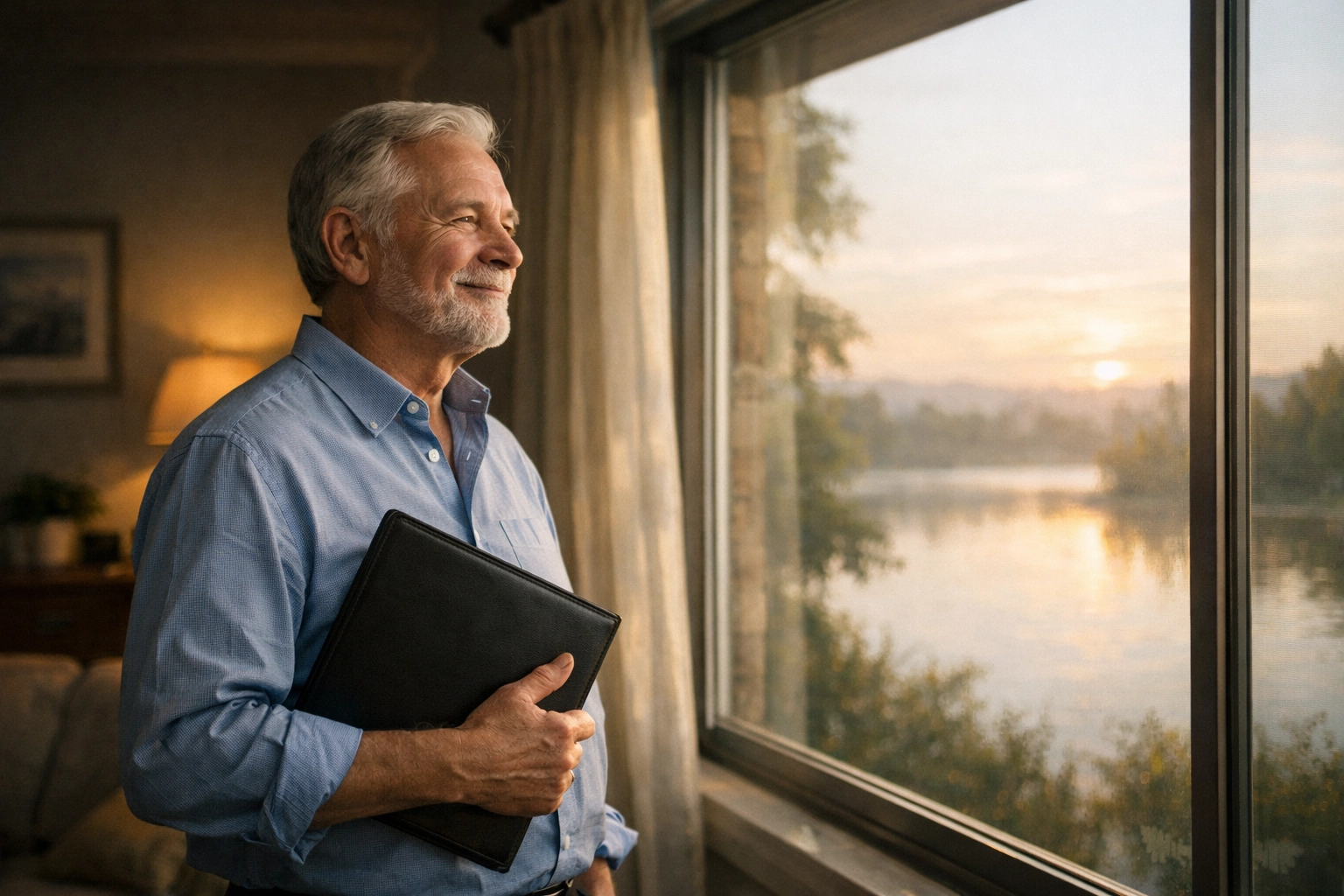 A relieved senior man holding his burial insurance policy, symbolizing peace of mind for his family's future. A relieved senior man holding his burial insurance policy, symbolizing peace of mind for his family's future.