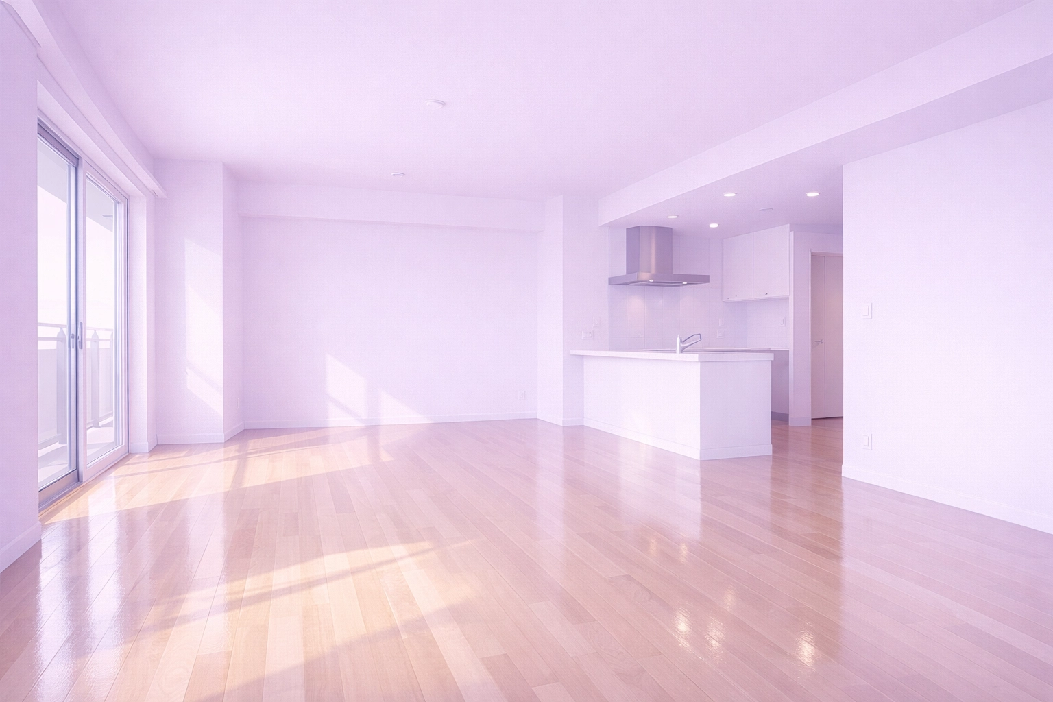 Spotless modern apartment with gleaming hardwood floors, ready for move-in after a professional clean.