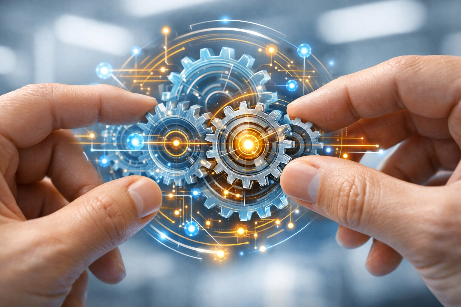 Professional hands optimizing a business software setup, representing an expert Zoho CRM consultant.