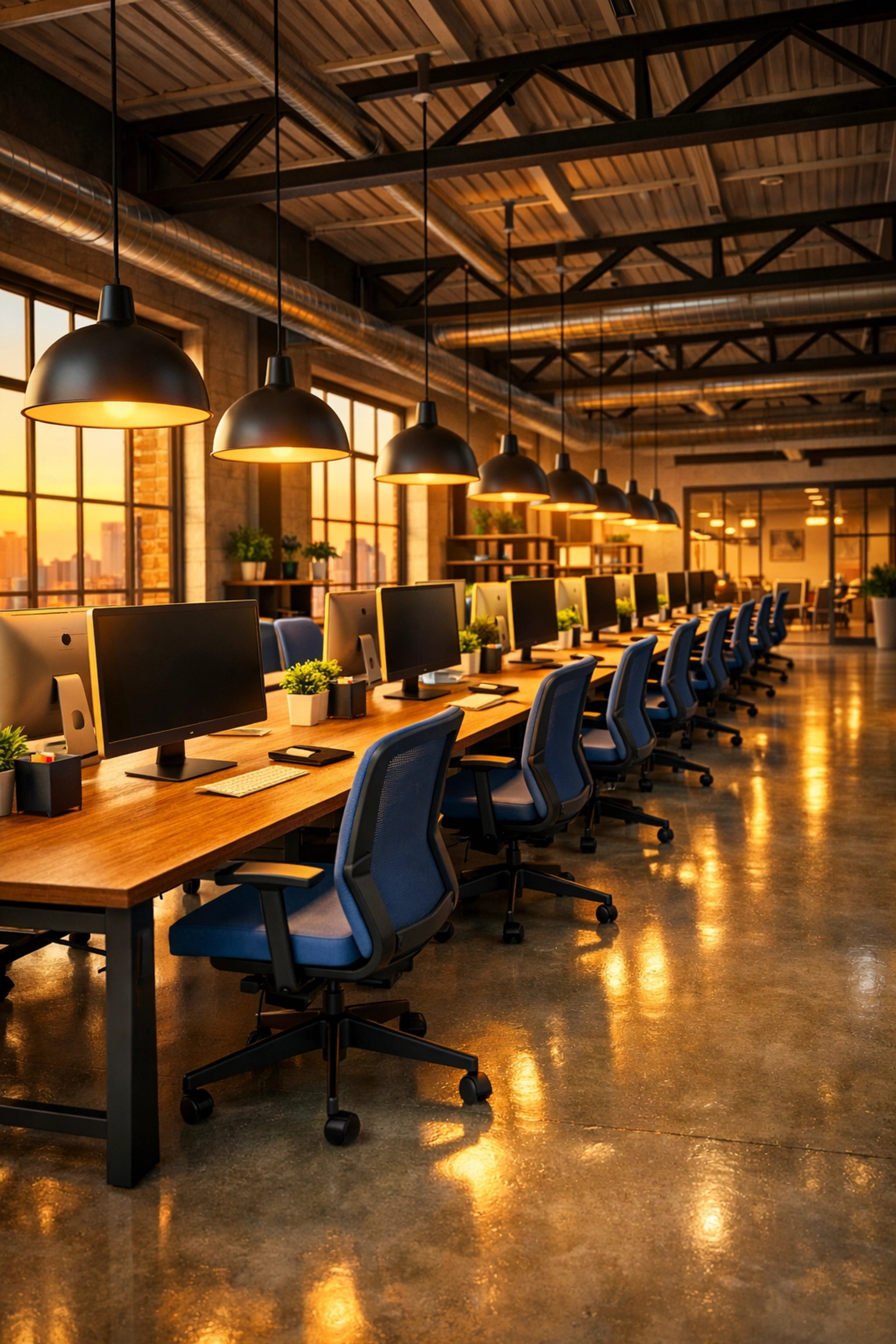 Organized modern open-plan office with tidy desks illustrating professional office cleaning Cambridge.