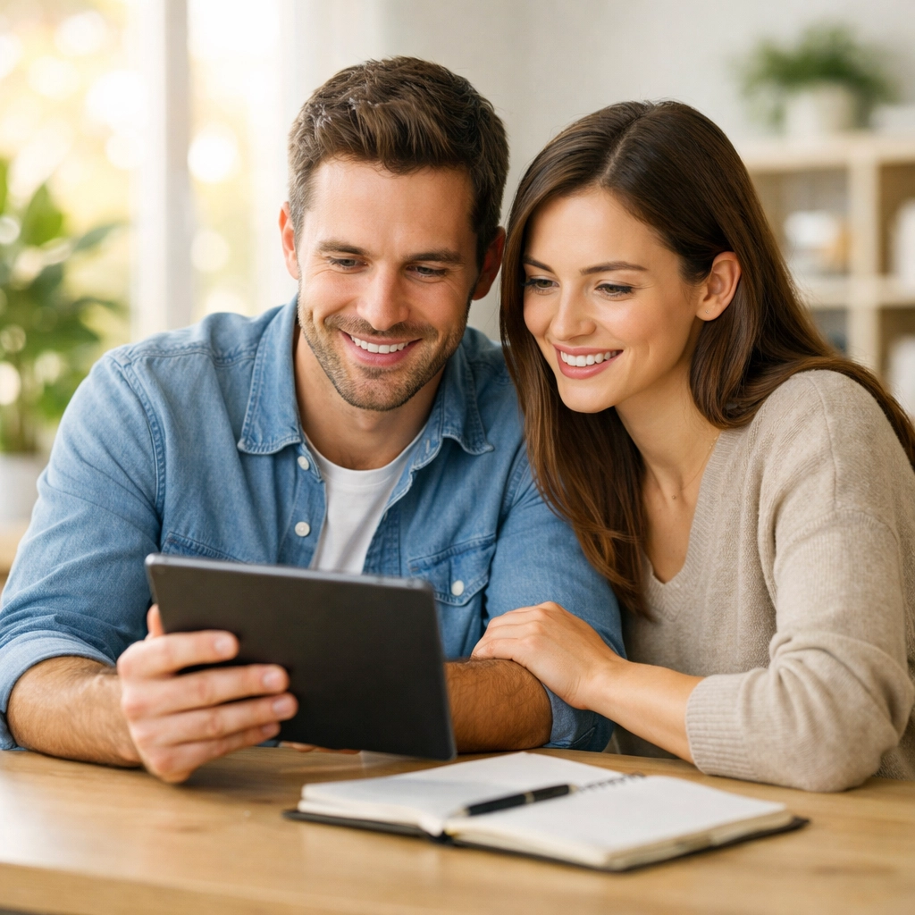 Young parents planning their child's future with new Trump Accounts for kids.