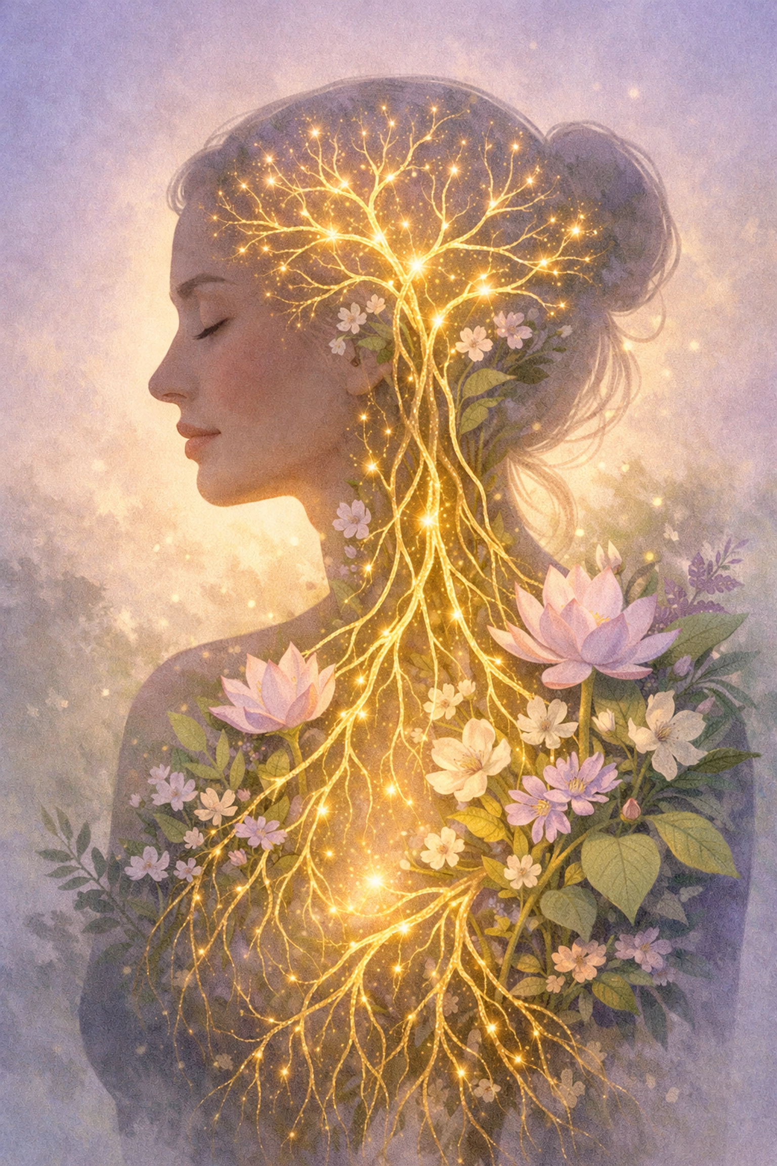 Artistic representation of the mind-body connection in holistic PCOS weight loss and mental health care.