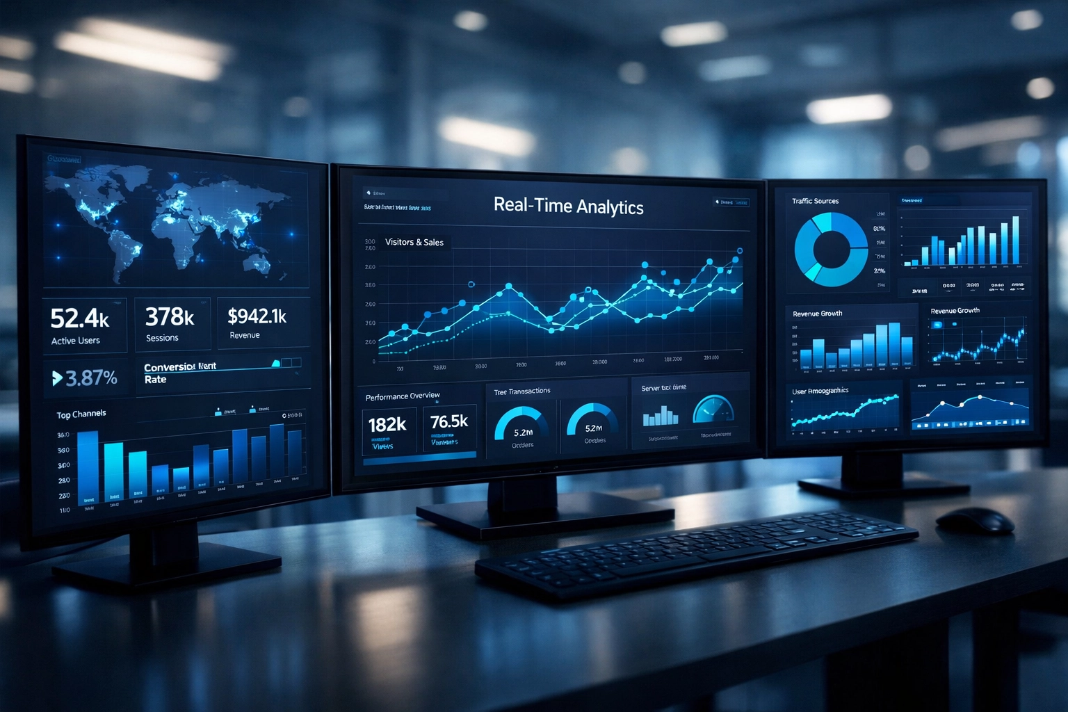Real-time analytics dashboard displaying business data and metrics for proactive decision-making