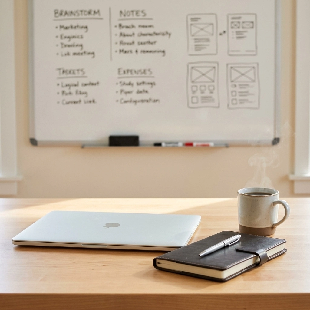 Minimalist workspace with laptop and coffee