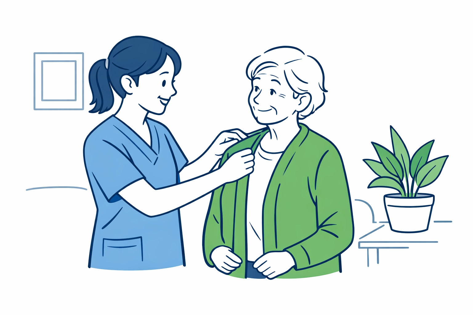 Caregiver providing personal care services and assistance to a senior in San Antonio.