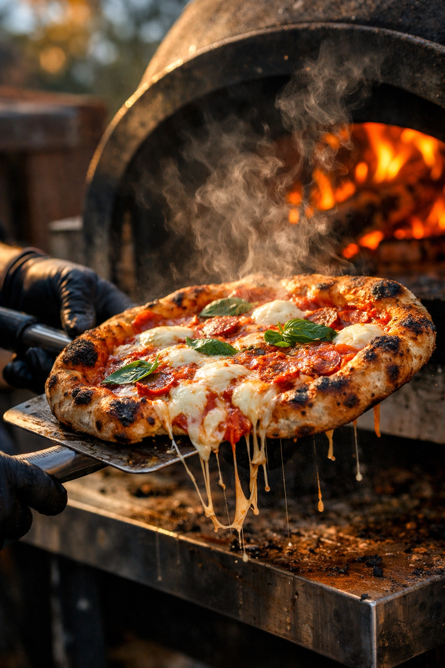 Wood-fired artisan pizza from 801 Food Trucks catering with melted cheese