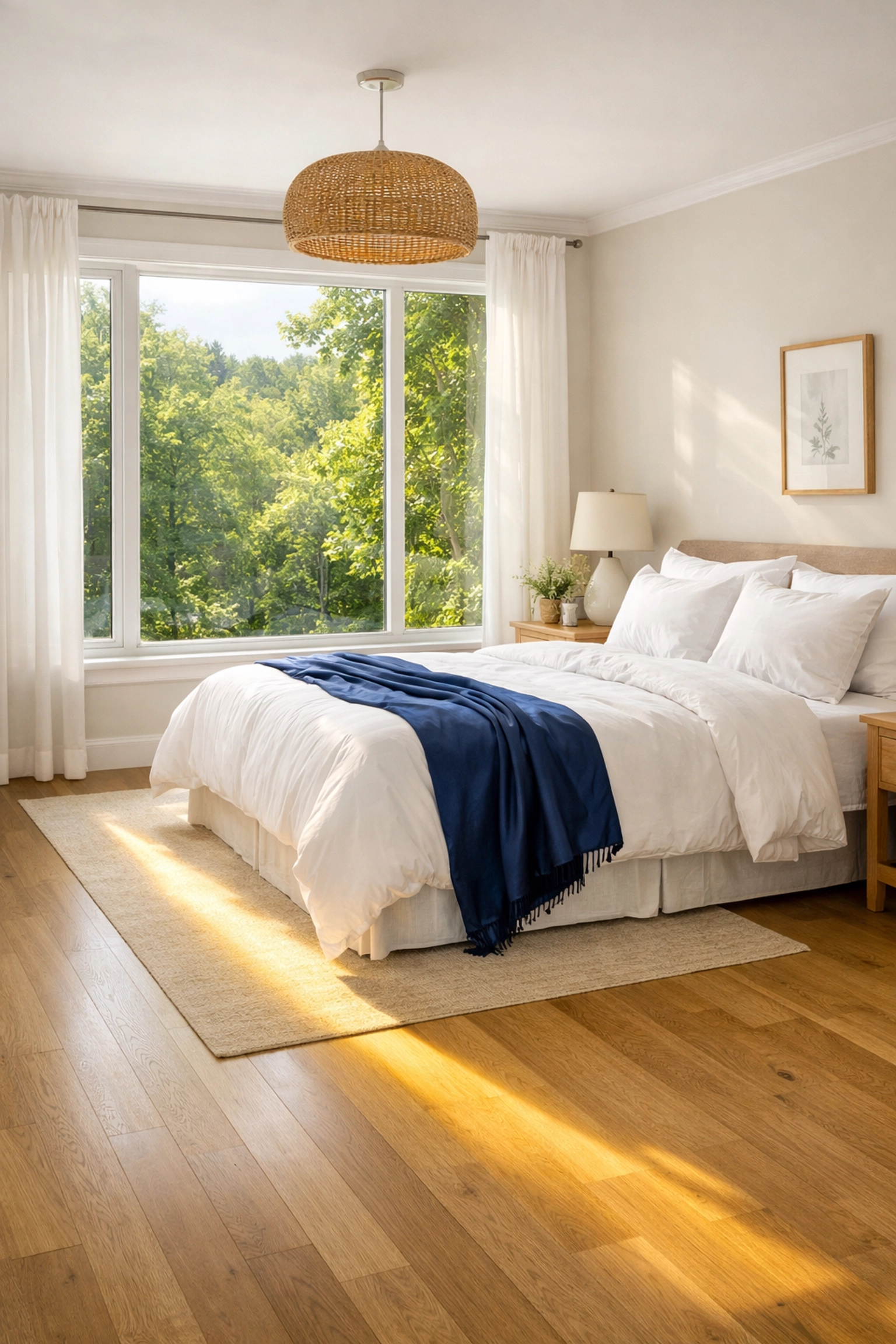 Clean and allergen-free master bedroom in Winchester MA following an eco-friendly luxury house cleaning service.